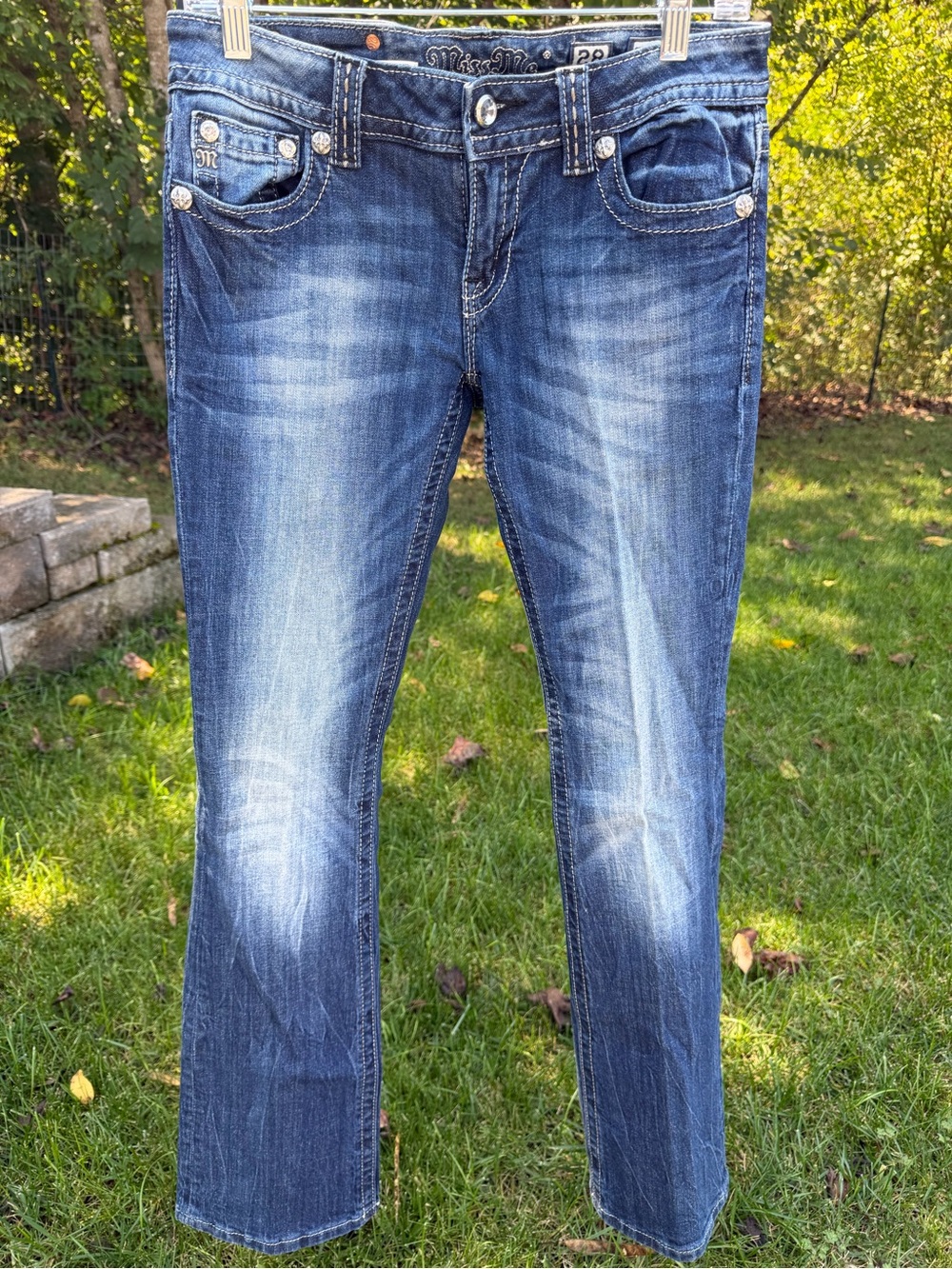 Miss Me JWH5234B Signature Rise Bootcut Jeans Embellished Cross Rhinestone Sz 28